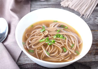 Spicy asian soup with soba noodles