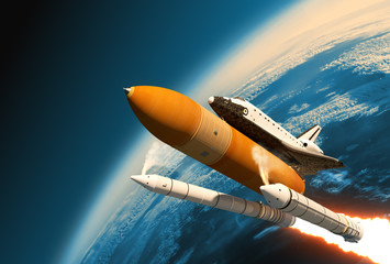 Fototapeta premium Space Shuttle Solid Rocket Boosters Separation In Stratosphere