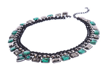 necklace  with gems  stone a white background