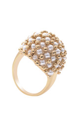 gold ring with pearls on a white background