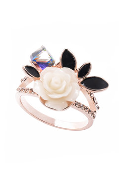 gold ring with a rose on a white background
