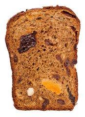 Chunk of fruit bread on a white background