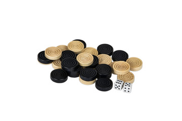 checkers and dice on a white background