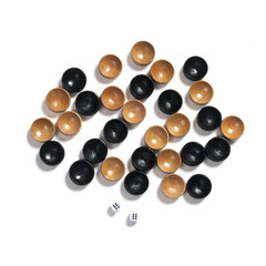 checkers and dice on a white background