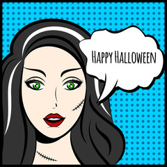 Halloween vector illustration or poster with Frankenstein's wife
