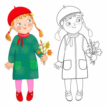 Ewa, mała dziewczynka jesienią - kolorowanka