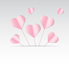 Romantic background with pink paper cut hearts and space for text.  Vector illustration.
