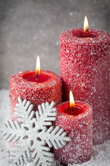 Christmas candles and lights. Christmas background.