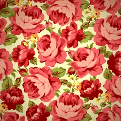 Gordijnen Beautiful Vintage floral pattern with red roses. © lovelava