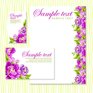 Vector card with pink peonies