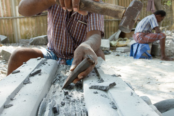 Sculptor at work. Production of statues.