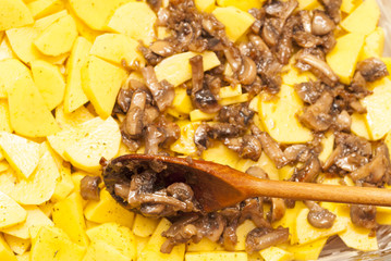 fried mushrooms and potatoes