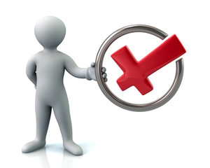 Man character holding check mark