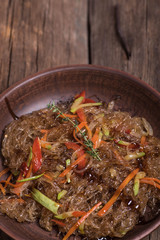 Rice noodles with meat and vegetables