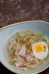 Chicken noodle soup in a bowl