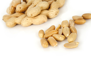 peanuts on a white background with shell