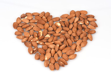 Almonds arranged in a heart shape.