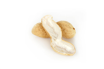 peanuts on a white background with shell