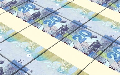 Kuwait dinars bills stacks background. Computer generated 3D photo rendering.