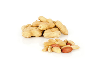 peanuts on a white background with shell