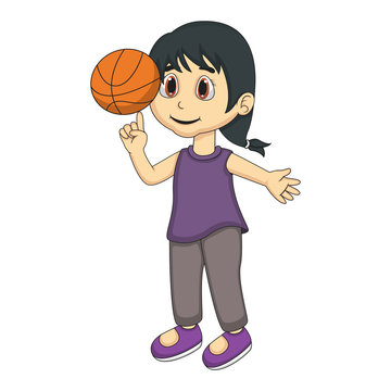 Little girl playing basketball cartoon