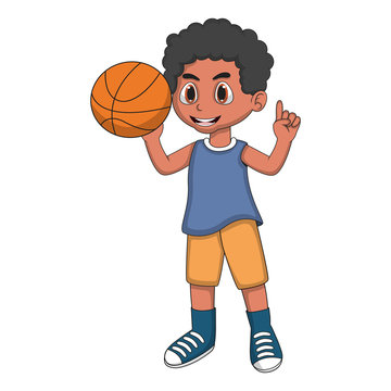 Little boy playing basketball cartoon