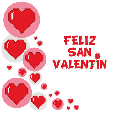 Ilustración de vector del Día de San Valentín con texto en español y corazones en burbujas. Fondo.