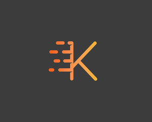 Abstract letter K logo design template.  Dynamic vector unusual line font. Universal fast speed fire moving water quick energy drop icon symbol mark.