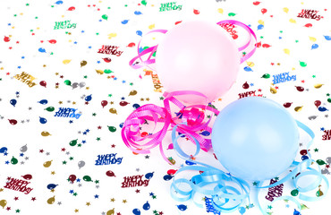 Birthday Balloons and Confetti on a White Background