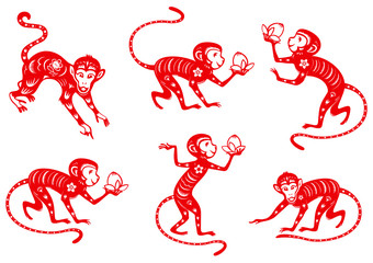 Monkey. Chinese paper cut collection.