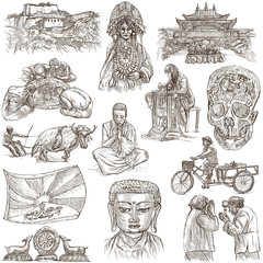 Tibet. Travel - Pictures of Life. Hand drawings.