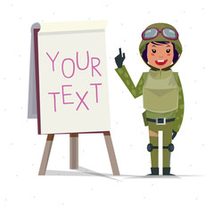 soldier's lady presenting on paperboard - vector