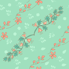 Stylish seamless texture with doodled cartoon flowers and plants