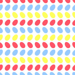 Seamless Cute Easter Background with Simple and Minimalistic Blue, Red and Yellow Eggs