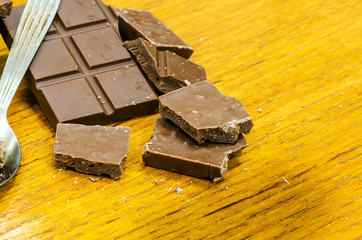 Dark Chocolate on Wooden Table