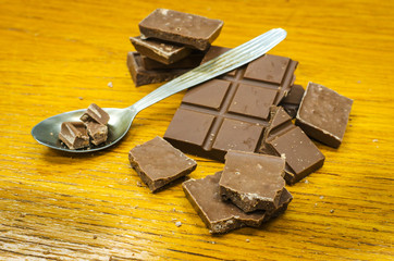 Dark Chocolate on Wooden Table