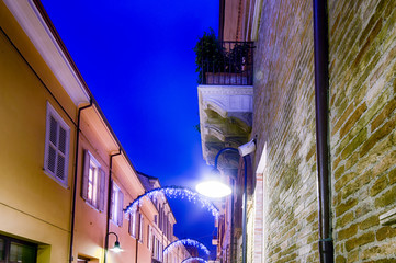 Christmas lights in city square with Venetian flair