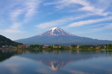 Kawaguchiko lake with fuji mountain background