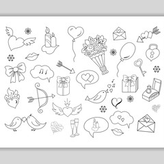 Sketchy hand drawn love doodles objects 