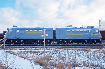 Obraz premium Ulaanbaatar, Mongolia-Dec,02 2015: Locomotive TE2-522. Museum of railway equipment in Ulaanbaatar. Mongolia