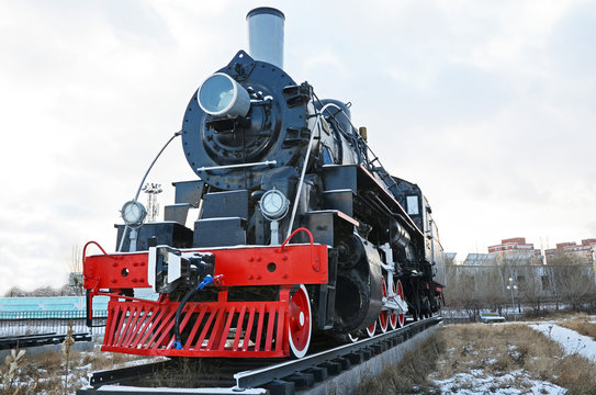 Ulaanbaatar, Mongolia-Dec,02 2015: Steam locomotive series EL-266. Museum of railway equipment in Ulaanbaatar. Mongolia