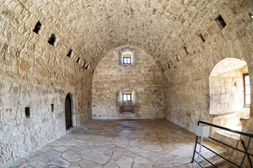 Medieval Limassol Castle interior fisheye view. Cyprus.