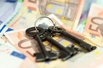 Ein Schlüsselbund und Geldscheine