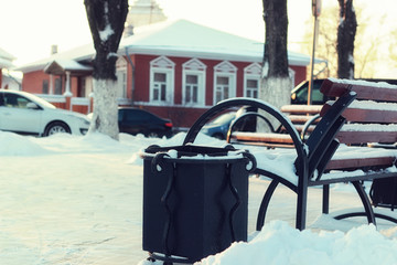 Winter street bench retro