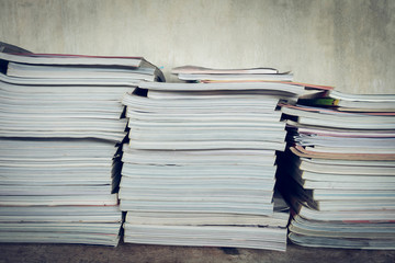 magazine on table book shelf with cement mortar wall