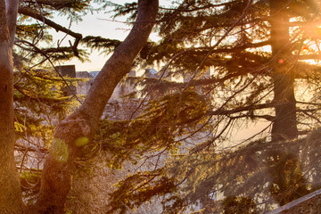 crenellated tower overlooking the valley