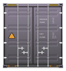 Cargo container vector isolated on white background. Metal box or equipment for storage at dock, port, warehouse. Freight transport by ship, crane, trailer truck for shipping, import export business.