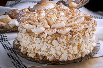 fresh meringue cake on the table
