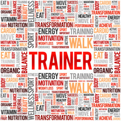 Trainer word cloud background, health concept