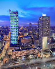 Panorama of modern Warsaw by night